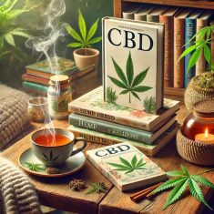 DALL·E 2025-08-27 14.07.13 - A cozy and inviting display for a category of CBD books, without any visible text. The image features a small wooden table with a stack of books about