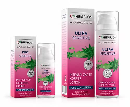 HEMPJOY Duo-Set: PRO SENSITIV Gesichtscreme und ULTRA SENSITIVE Körperlotion, je mit Faltschachtel