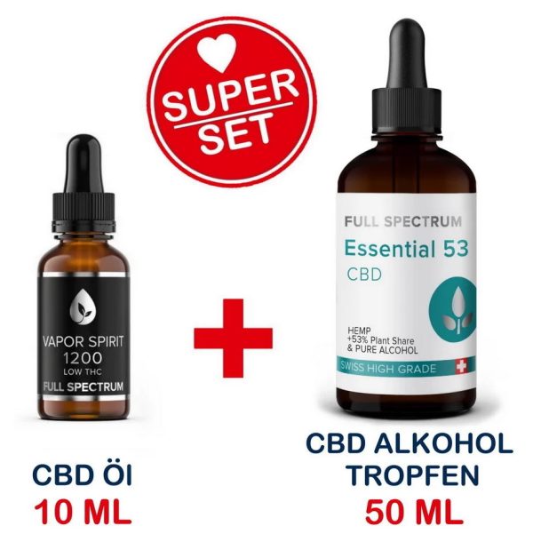 Vollspektrum CBD Öl - Low THC - 12.9% 10ml + CBD Alkohol-Tropfen 50ml