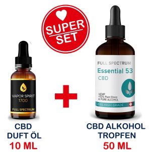 Vollspektrum CBD Öl 18% 10ml + CBD Alkohol-Tropfen 50ml