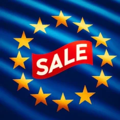 DALL_E_2024-05-28_12.30.47_-_The_flag_of_Europe_featuring_a_circle_of_12_gold_stars_on_a_blue_background_with_the_word_SALE_prominently_displayed_across_the_flag_in_bold_red_l
